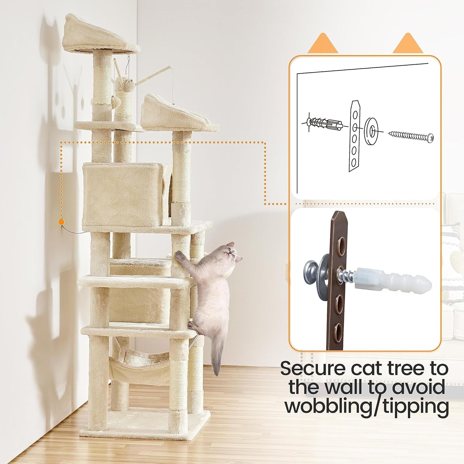 170cm Cat Tree Tower Multi Level Condo Hammock Scratching Posts Indoor