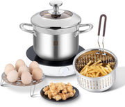 4L Stainless Steel Deep Fryer Pot w Strainer Basket Lid Camping Kitchen