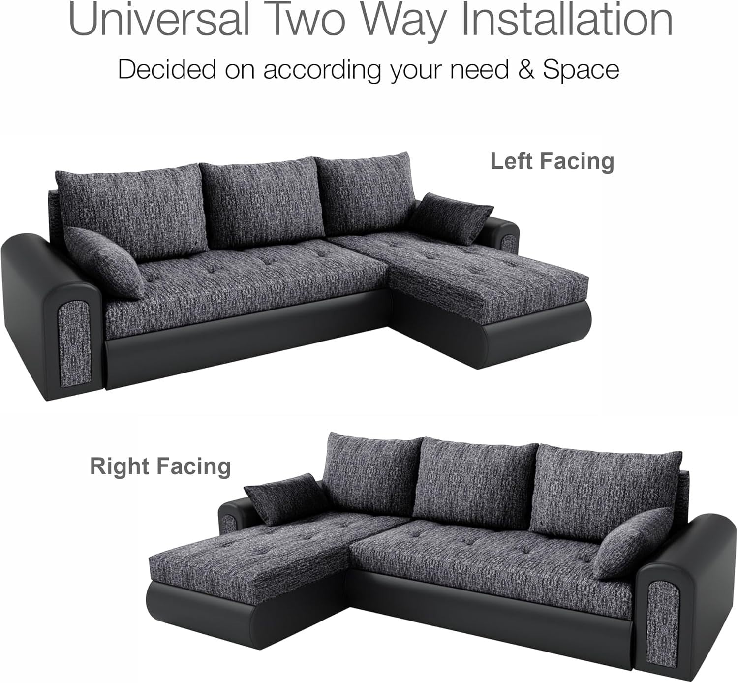 Convertible L-Shape Sofa Bed with Storage – Plush Velvet Charcoal Sleeper