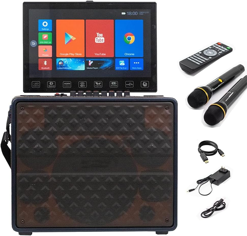 Portable Karaoke Machine 2 Wireless Mics Black Bluetooth TV