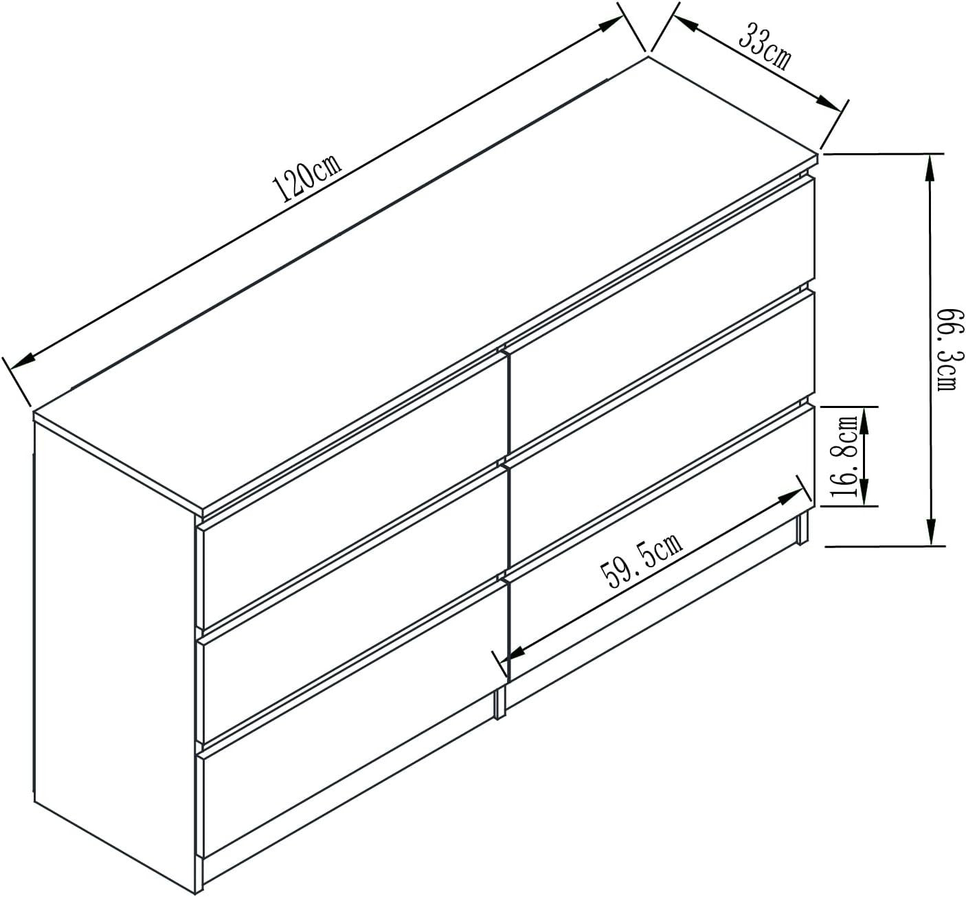 High-Gloss 6 Drawer Chest - Sleek Handleless Storage for Bedroom & Living Room