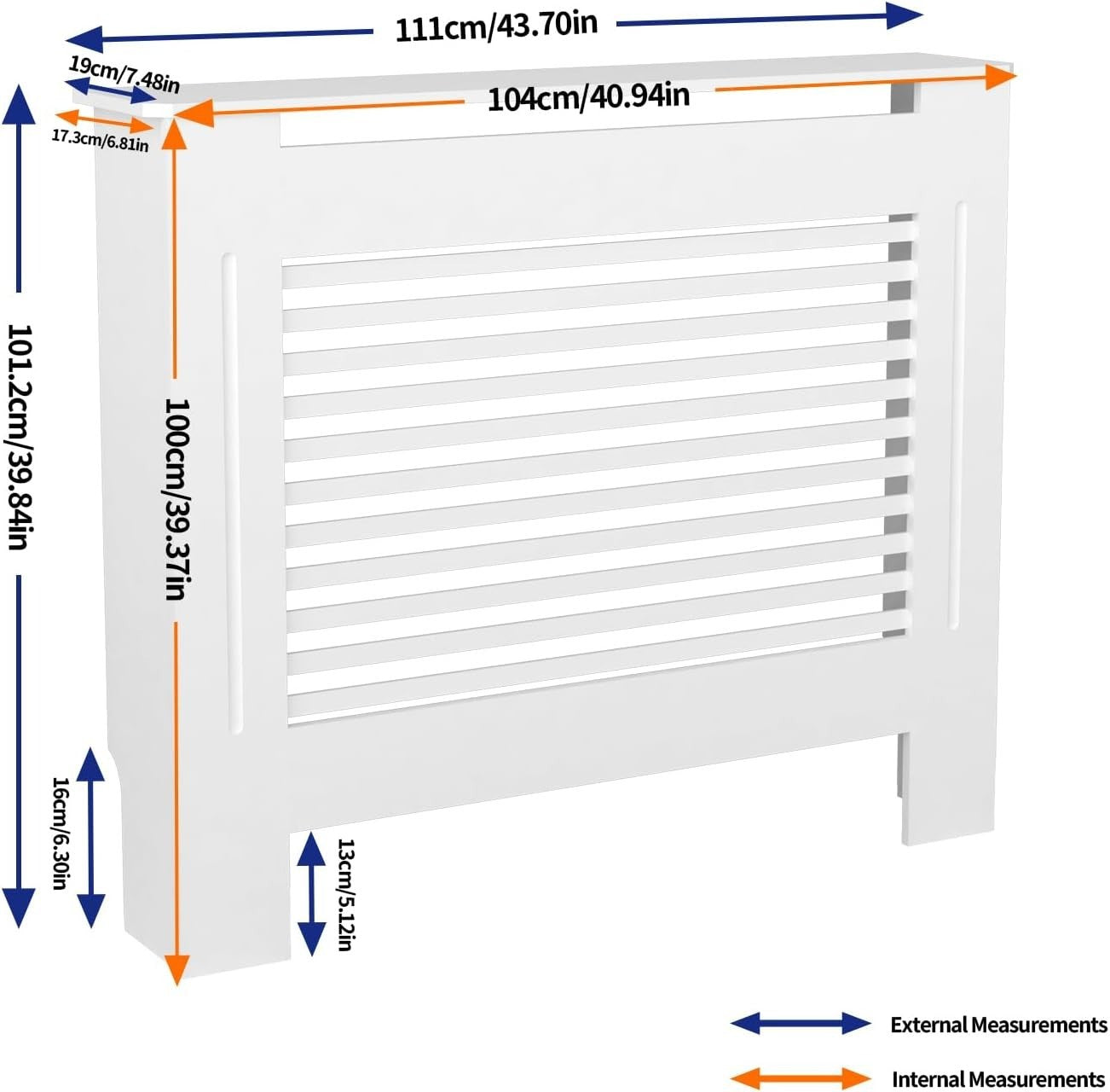 Medium White Radiator Cover Cabinet 101cm Tall MDF Horizontal Slat Heater Cover