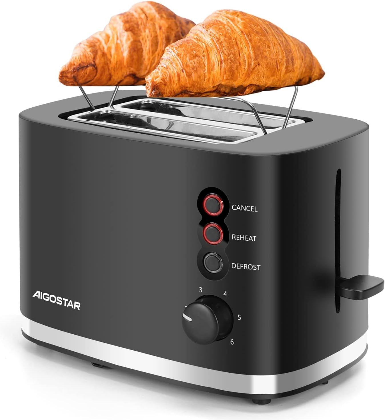 Wide Slot 2-Slice Toaster with Warming Rack, Adjustable Browning, 800W Black