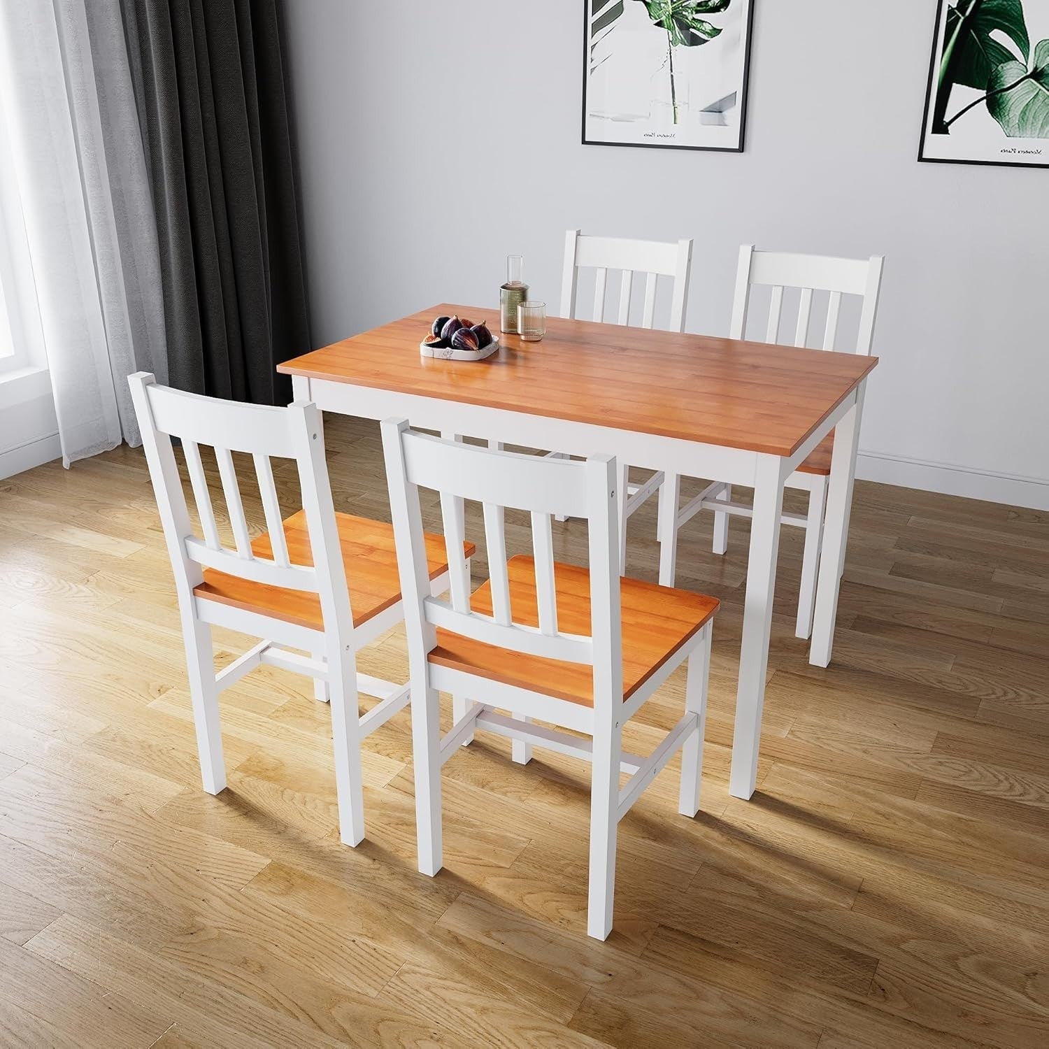 Solid Wood Rectangular Dining Table & 4 Chairs Set - Honey Kitchen Furniture