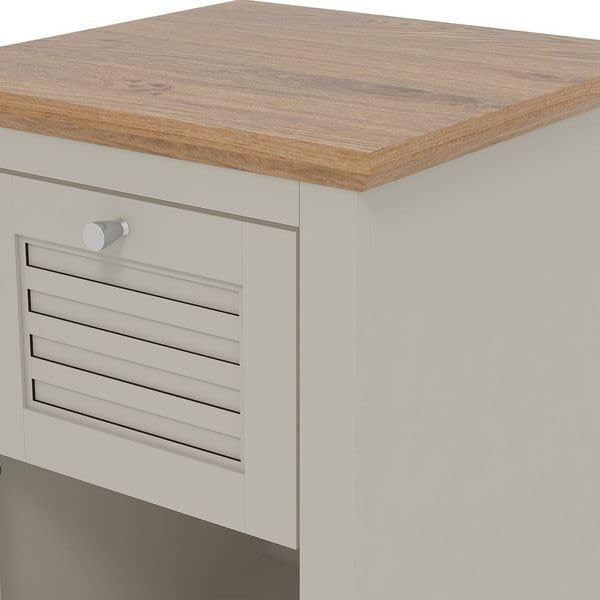 Light Grey & Oak Bedside Table | Modern Nightstand with Drawer