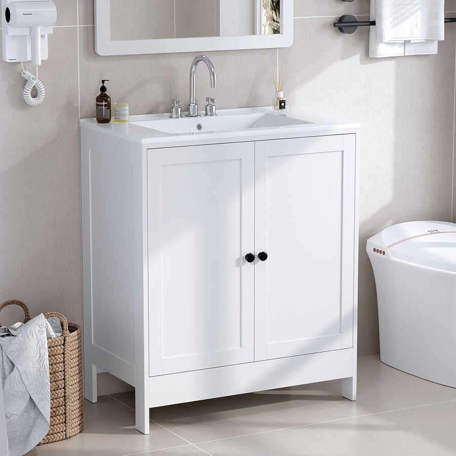 Large White Under Sink Bathroom Cabinet | 61x45x85cm Wooden Storage Unit