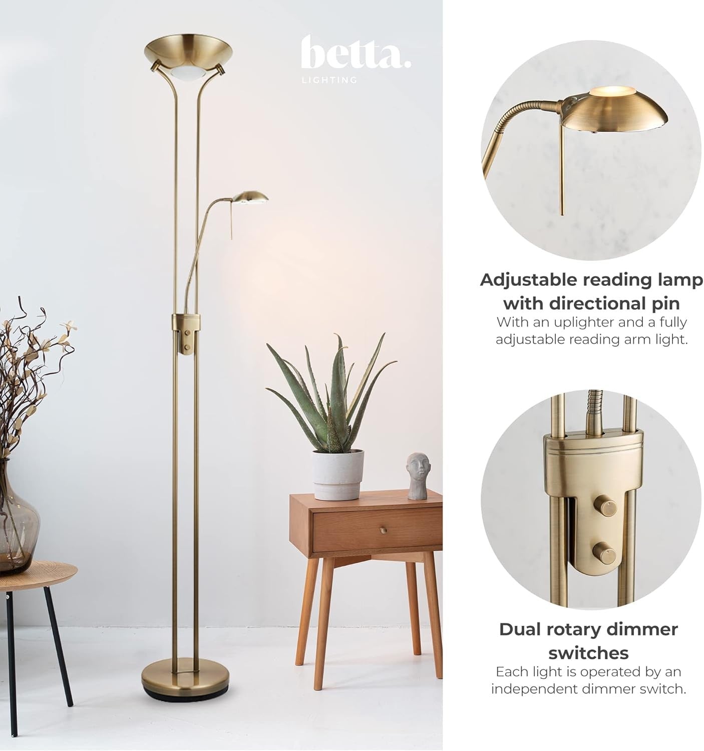 Mother Child Floor Lamp Antique Brass Uplighter Reading Light