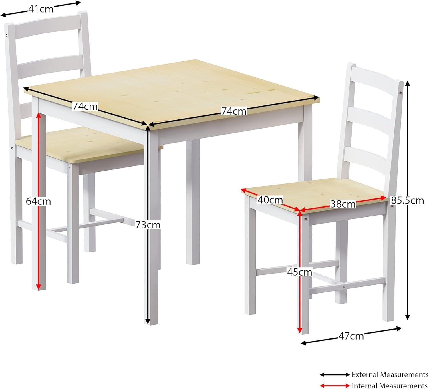 White & Pine 2 Seater Dining Table Set | Compact Kitchen Table & Chairs