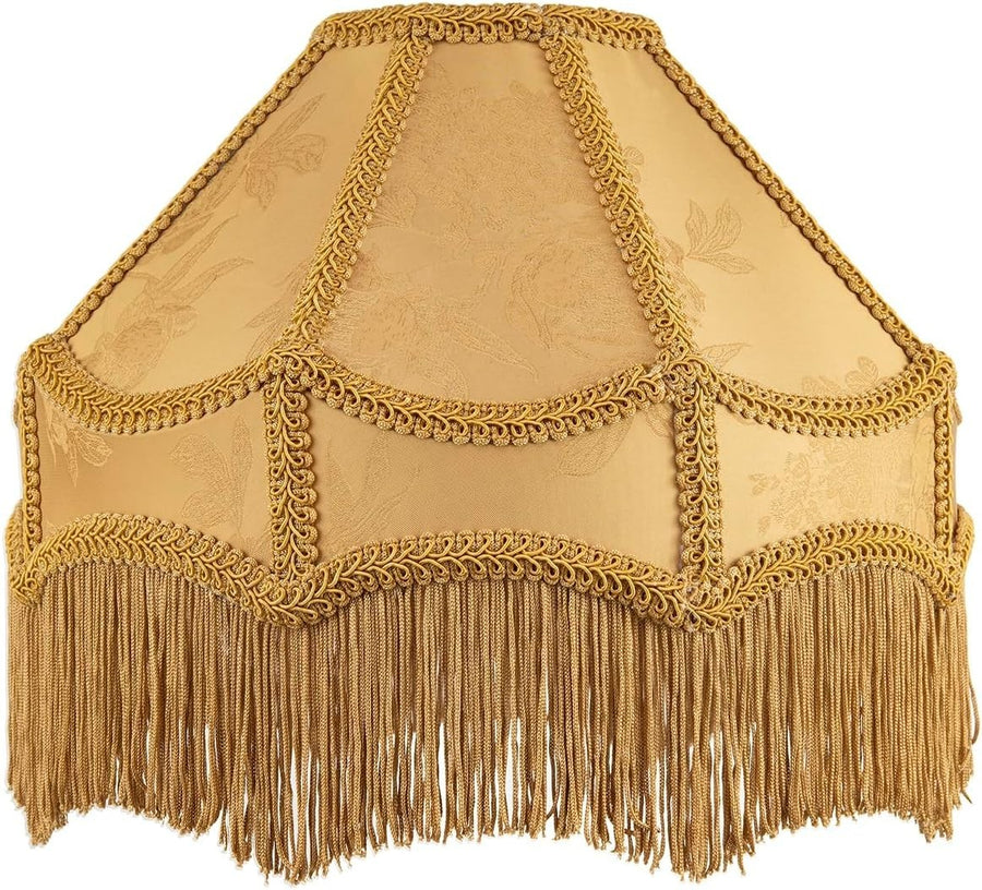 Victorian Gold Empire Lamp Shade Faux Silk Floral Tassels 30cm