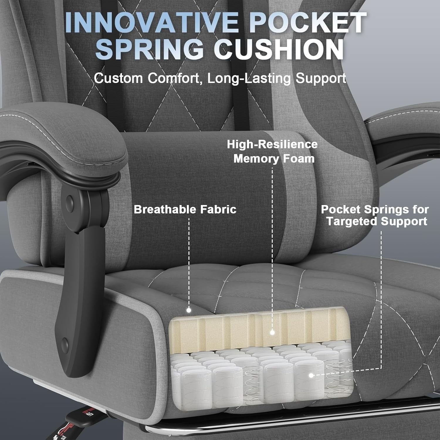 Ergonomic Fabric Gaming Chair Recliner w/ Footrest & Lumbar Support