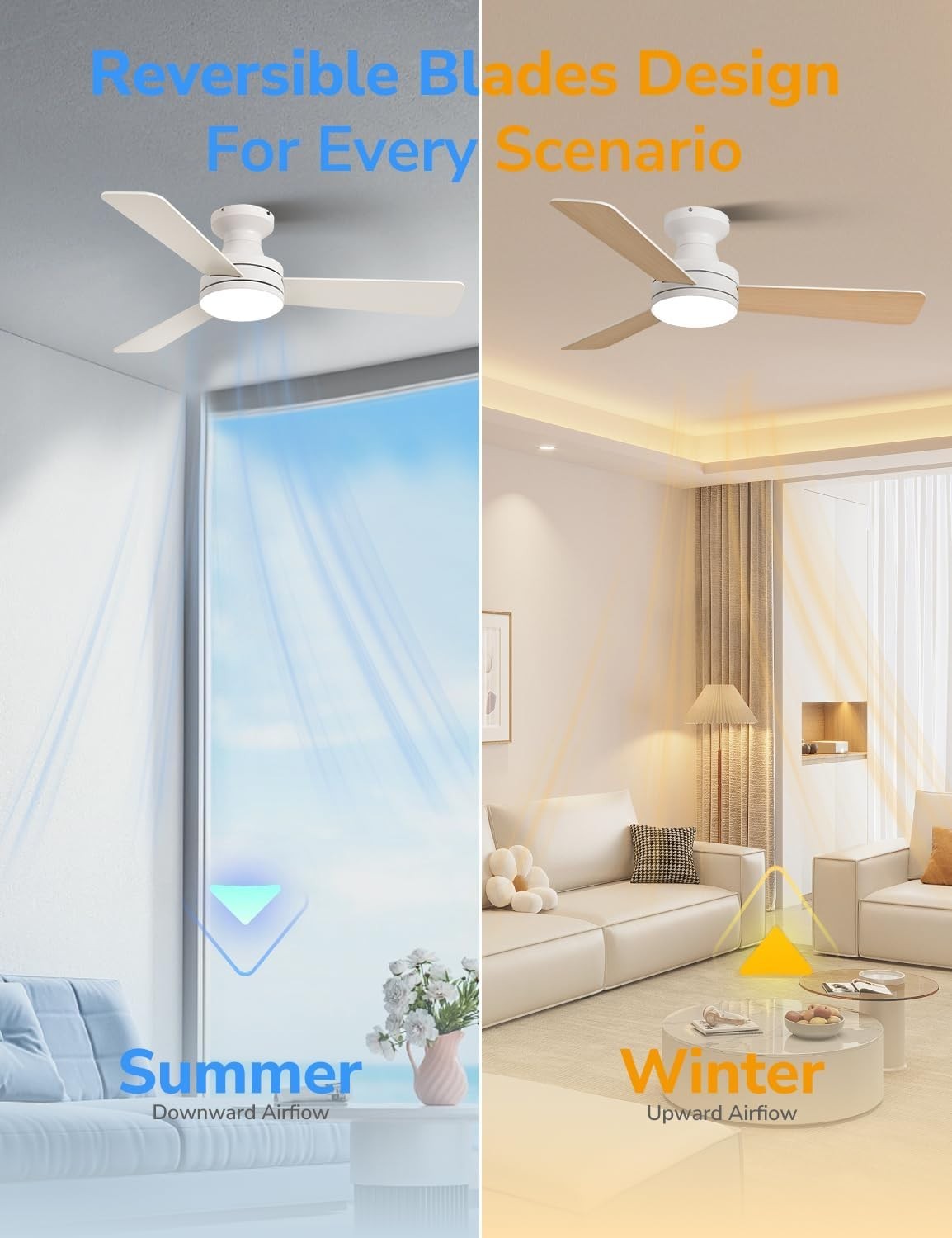 Orison 42"" Ceiling Fan with Lights, RGB Backlight, 6 Speeds, Dimmable, Remote