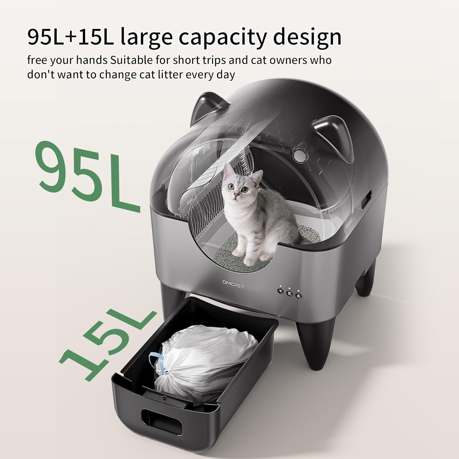 95L Self Cleaning Cat Litter Box APP Control Smart Multi Cat XL
