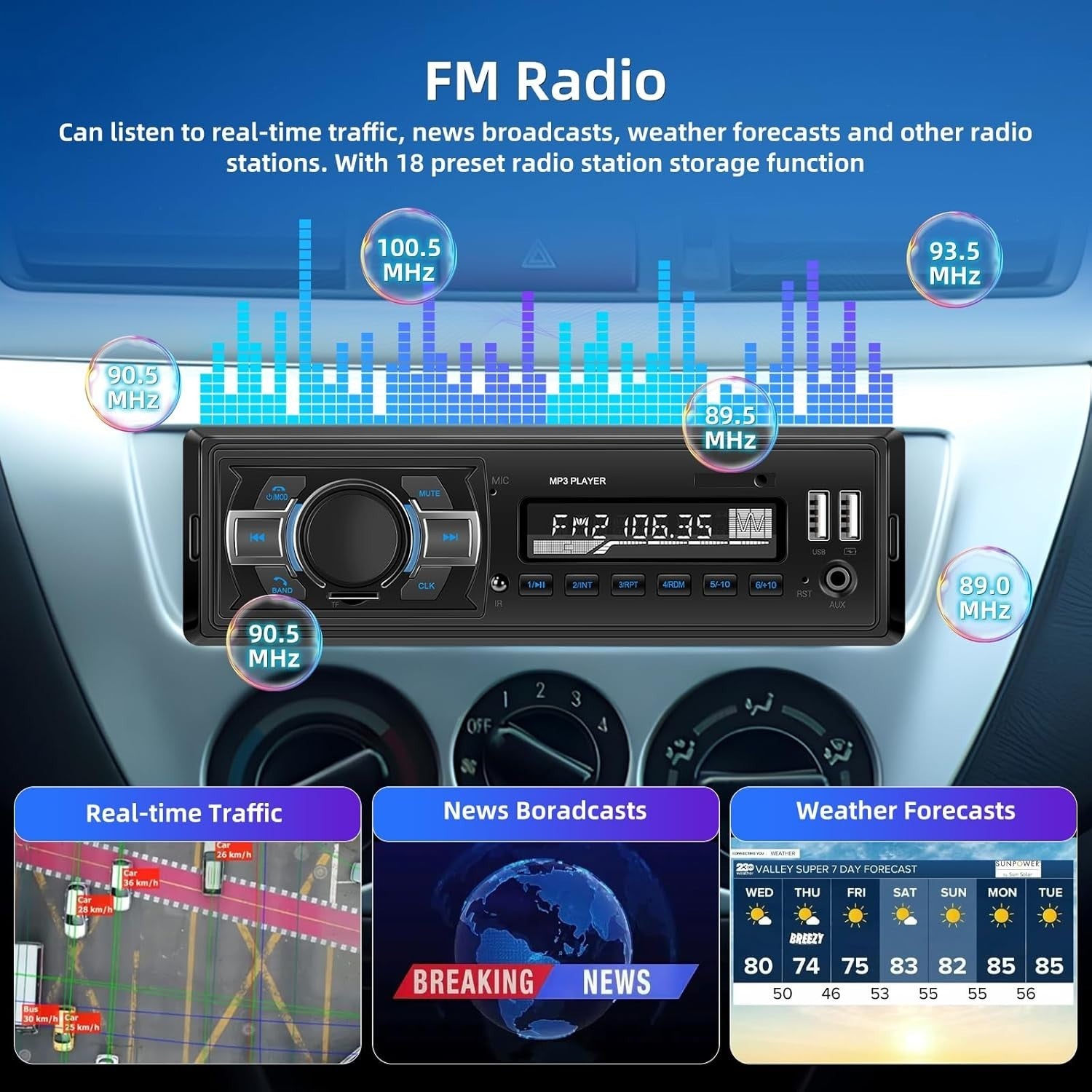 Single Din DAB Bluetooth Car Stereo FM Radio USB AUX TF Handsfree