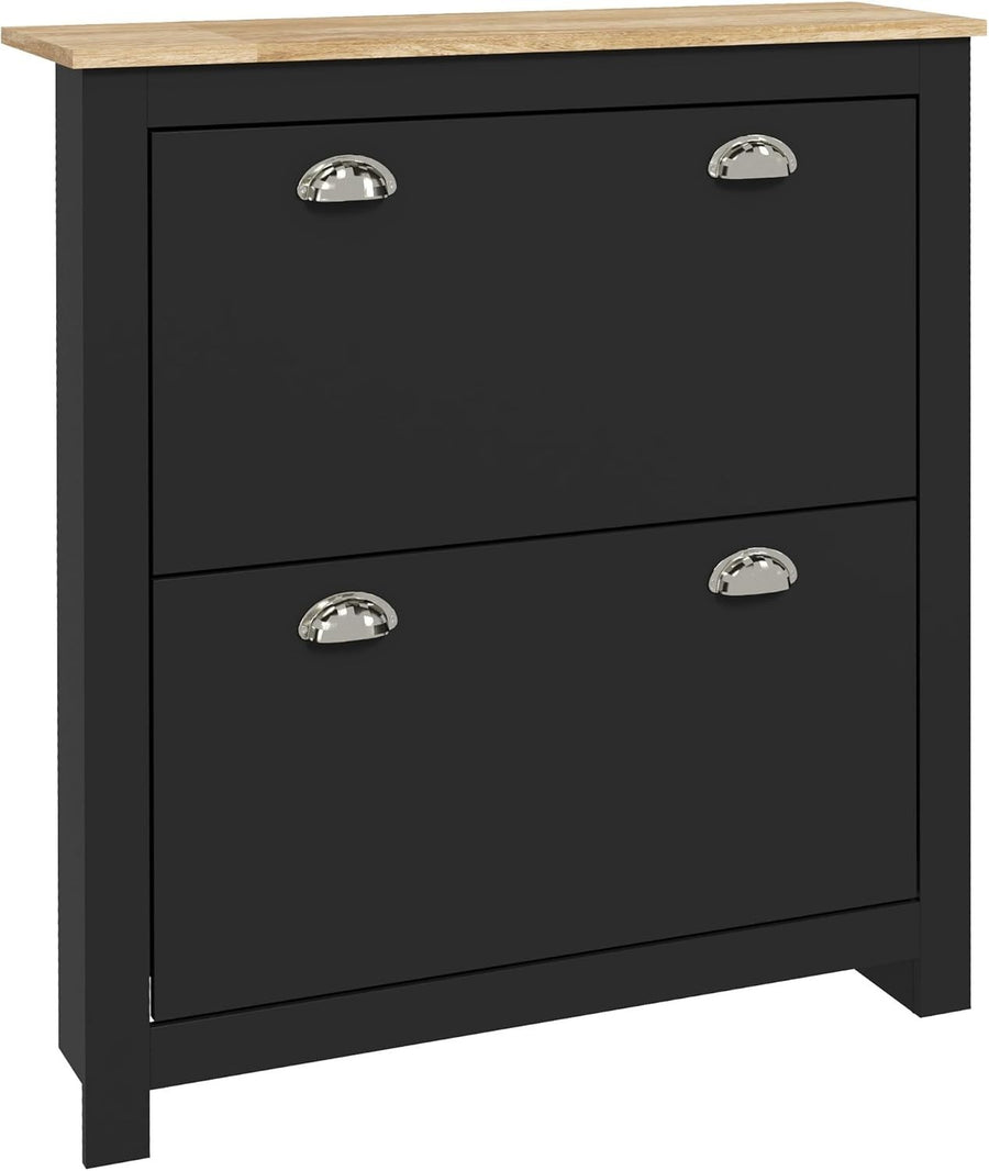 2-Drawer Narrow Shoe Cabinet with Flip Doors & Adjustable Shelves Black