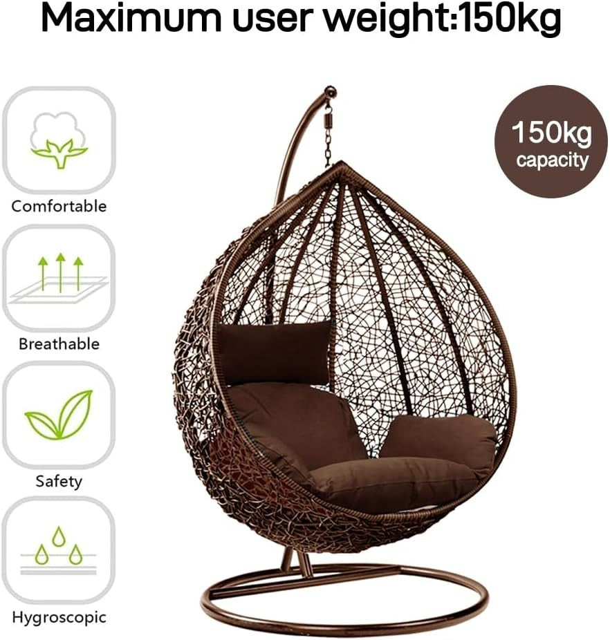 Rattan Swing Egg Chair Indoor Outdoor Hanging Chair with Stand & Cushions Garden