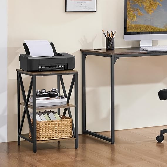 Rustic Brown Bedside Tables Set of 2 | X-Design 3-Tier Industrial Nightstands