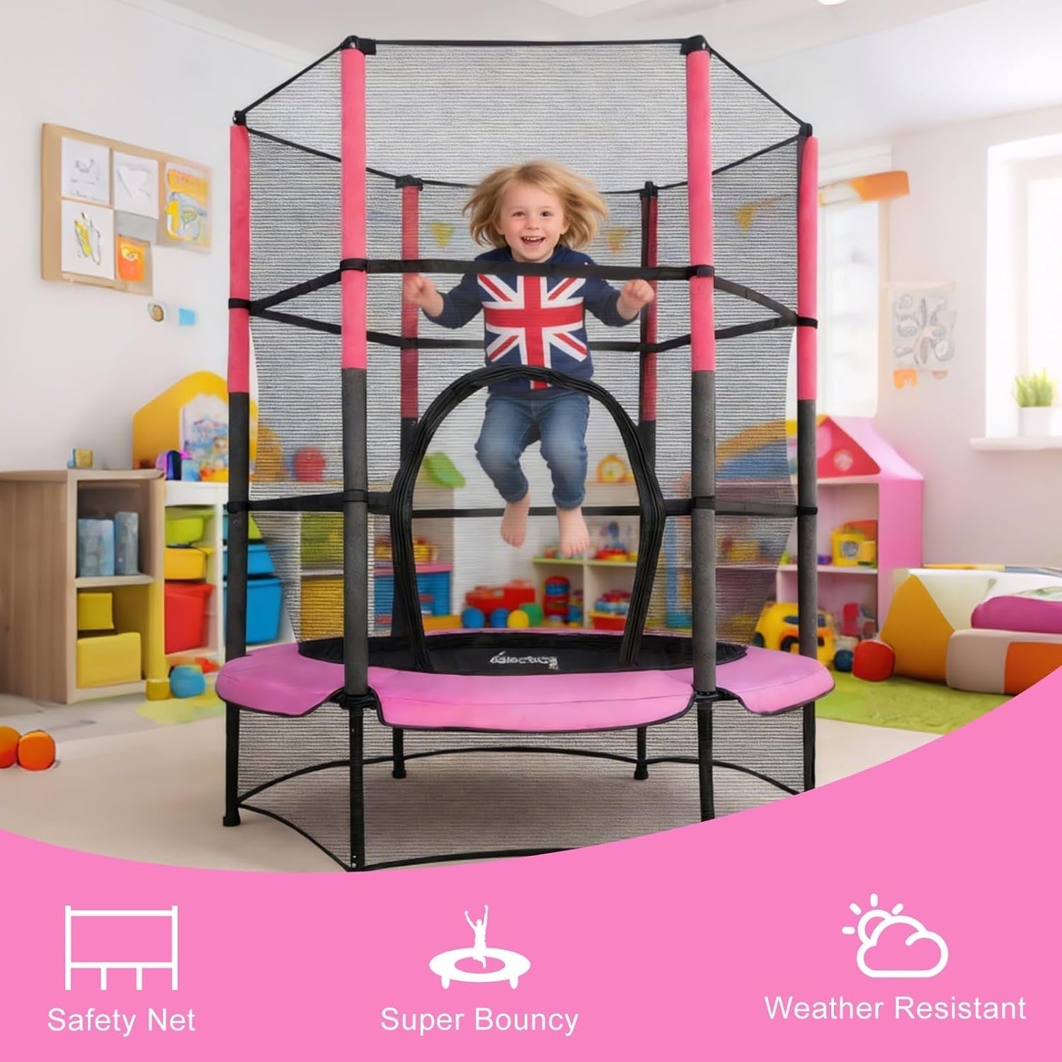 55” Kids Mini Trampoline w Safety Enclosure Indoor Outdoor Junior Play