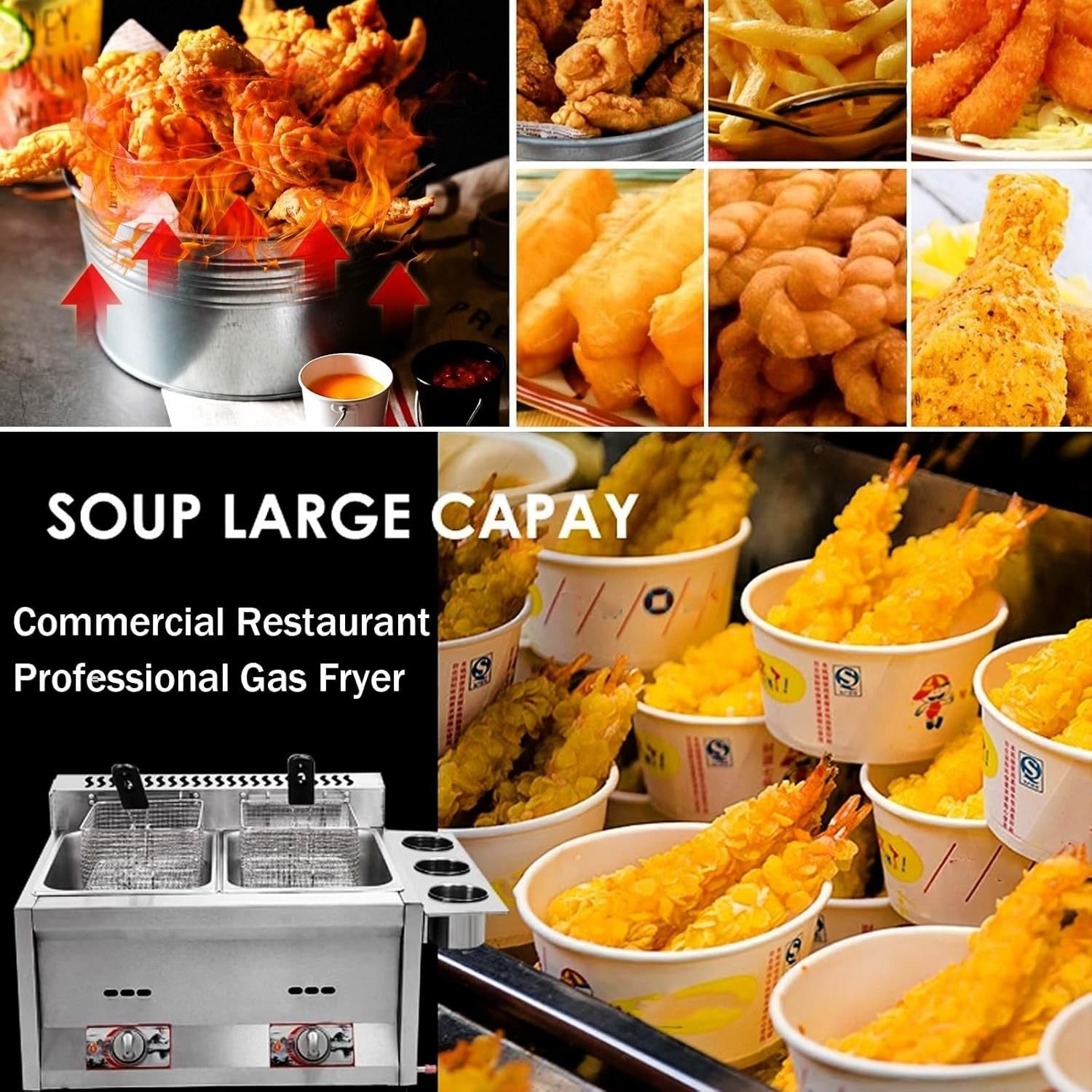 Commercial Gas Deep Fryer Single Tank 18L Stainless Steel Adjustable Heat