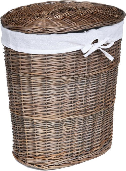 Large Oval Wicker Laundry Basket with Lid, Lightweight Hamper 51×37×59cm