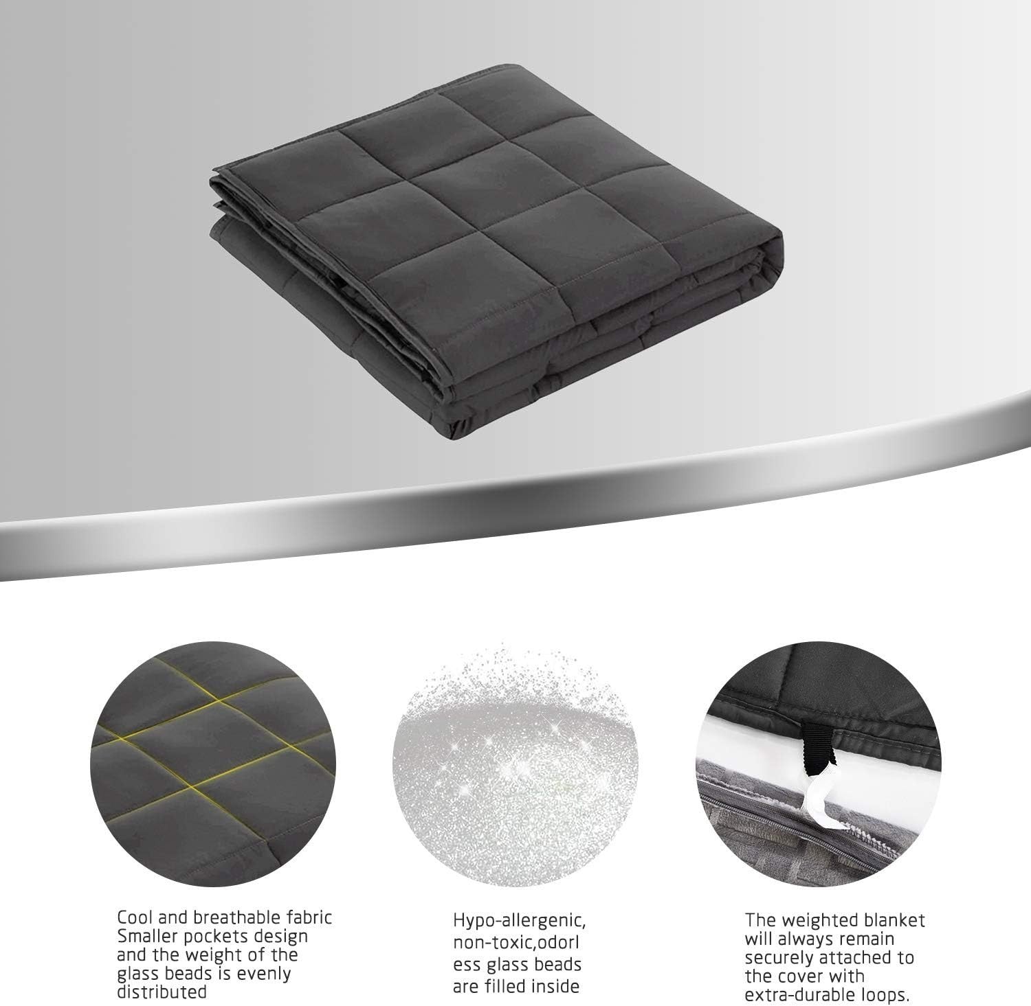 Gray Weighted Blanket 150x200cm 9kg with Removable Cover for Stress Relief
