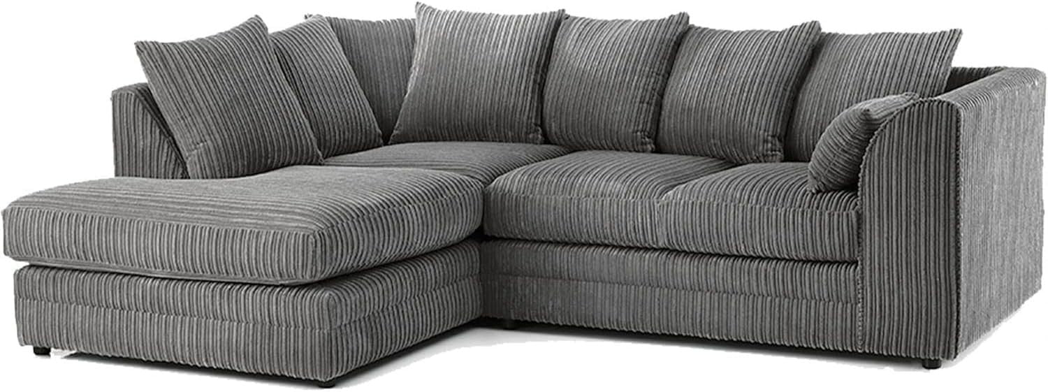 Grey Jumbo Cord 4-Seater Corner Sofa Left Hand Facing | Durable Comfort