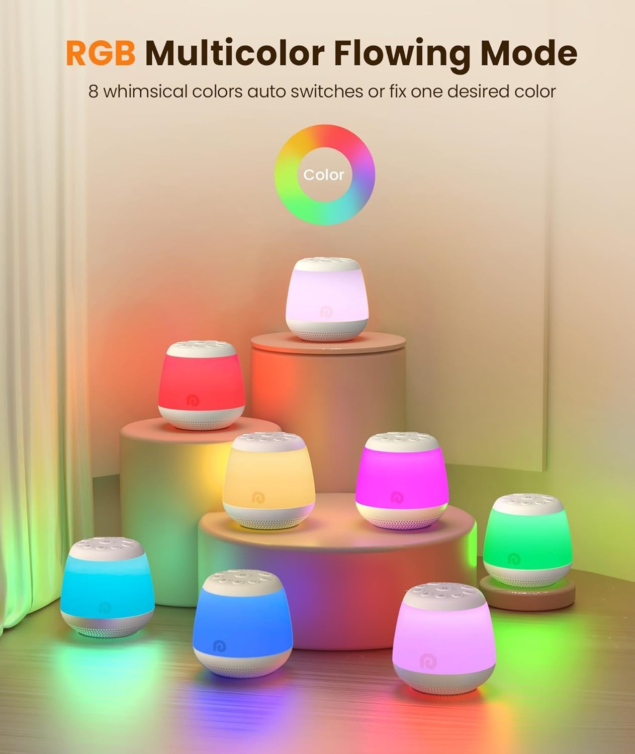 White Noise Machine with Night Light – 24 Soothing Sounds for Baby & Travel