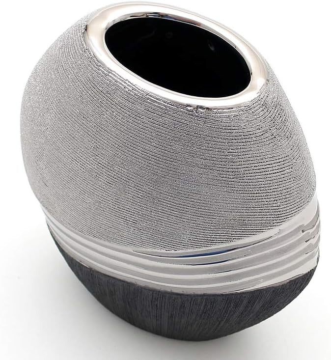 Modern Ceramic Vase 16cm Silver Grey Oval Decorative Home Centrepiece