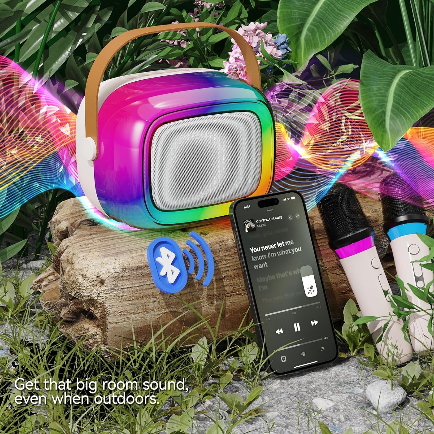 Rainbow LED Karaoke Machine with 2 Wireless Mics Bluetooth