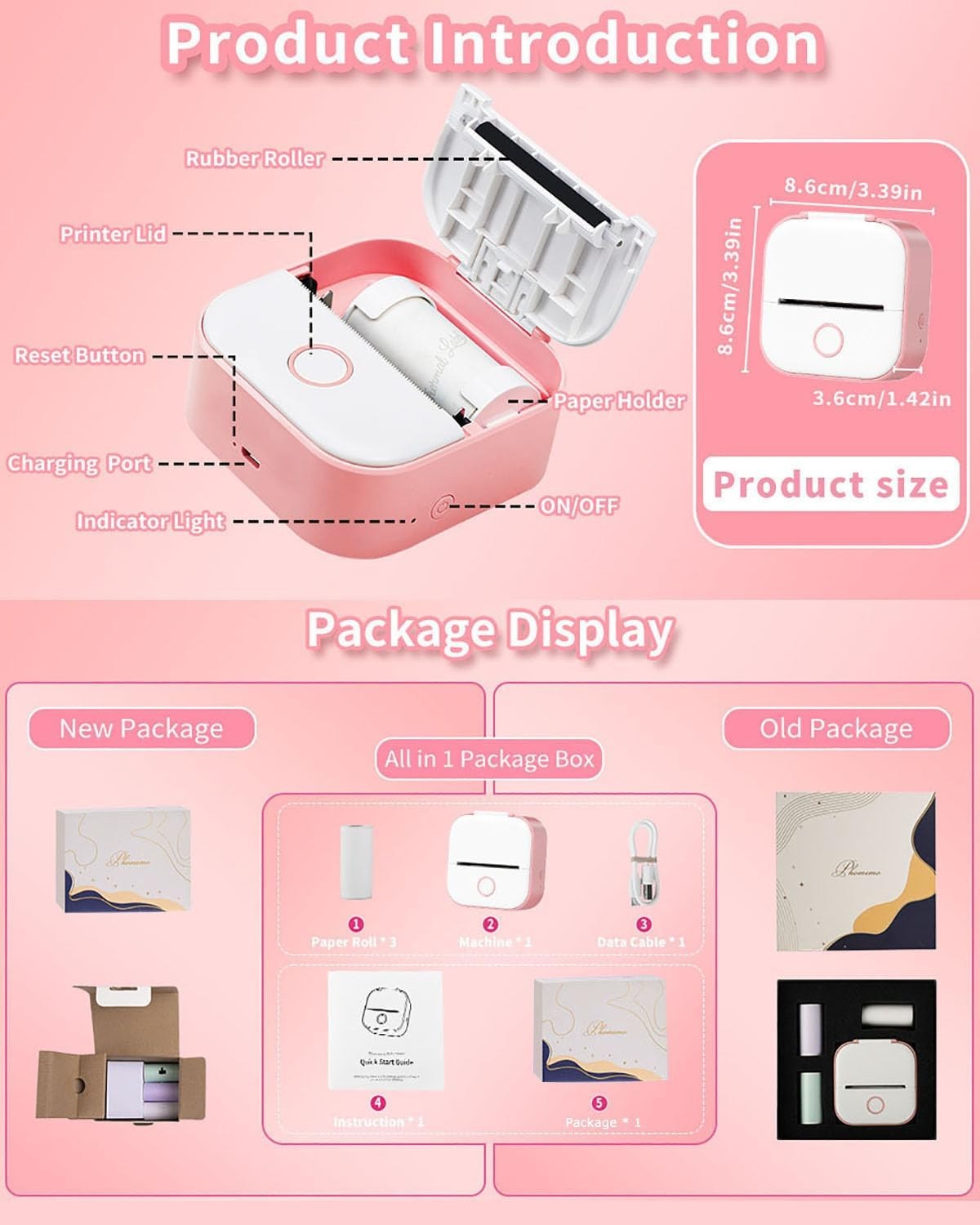 Mini Bluetooth Thermal Sticker Printer Inkless Portable Photo Label