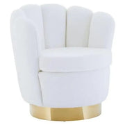 Off White Shell Accent Chair Teddy Fabric Gold Base Modern Lounge Seat