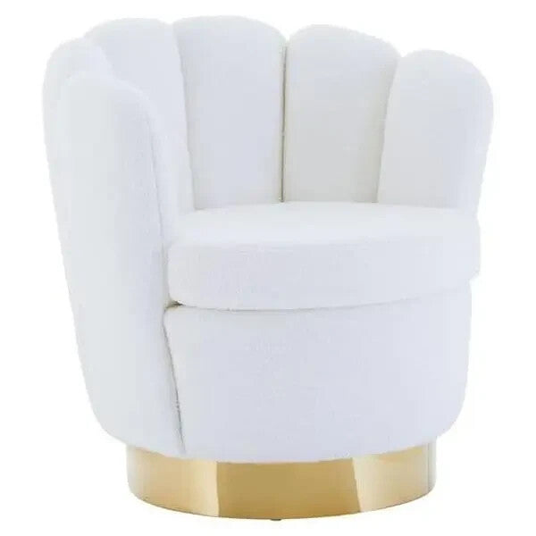 Off White Shell Accent Chair Teddy Fabric Gold Base Modern Lounge Seat