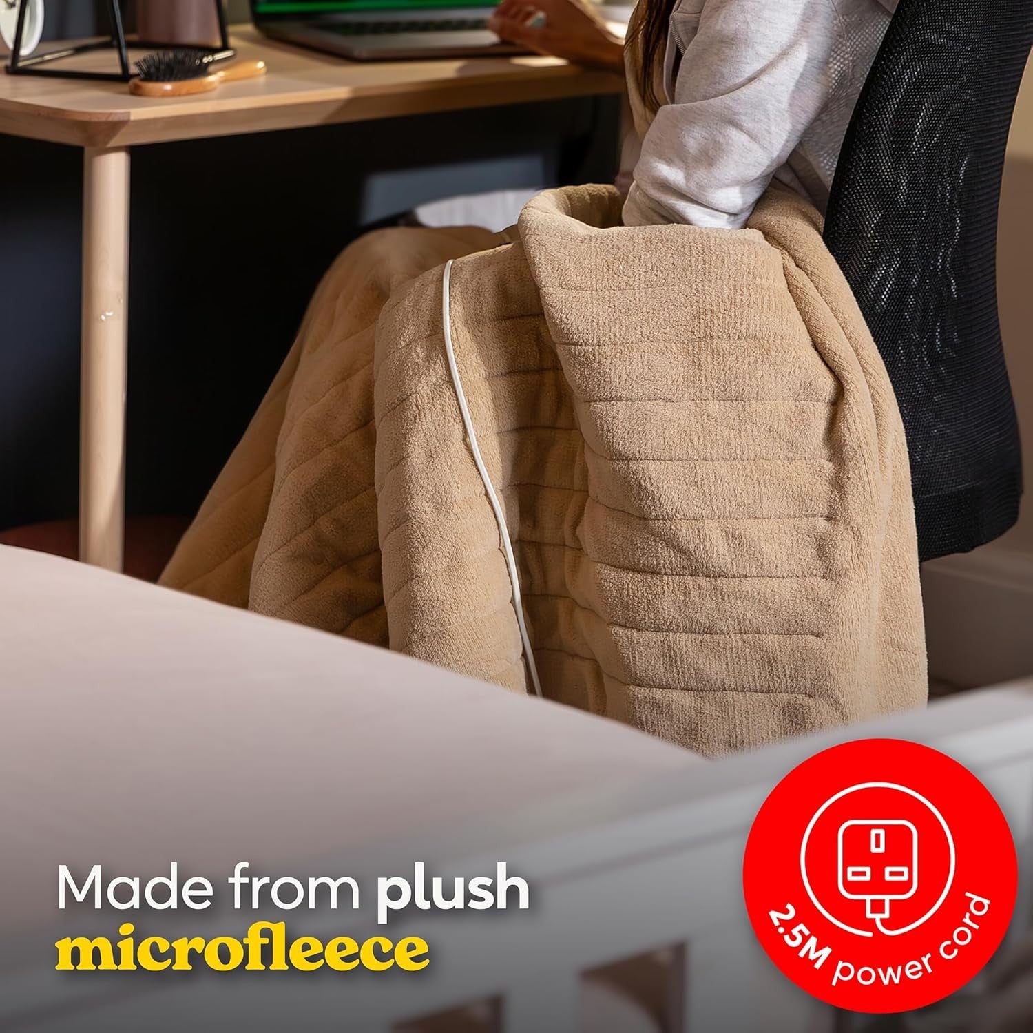 Electric Heated Throw Blanket 130x180cm Beige Sherpa Fleece 9 Heat Timer