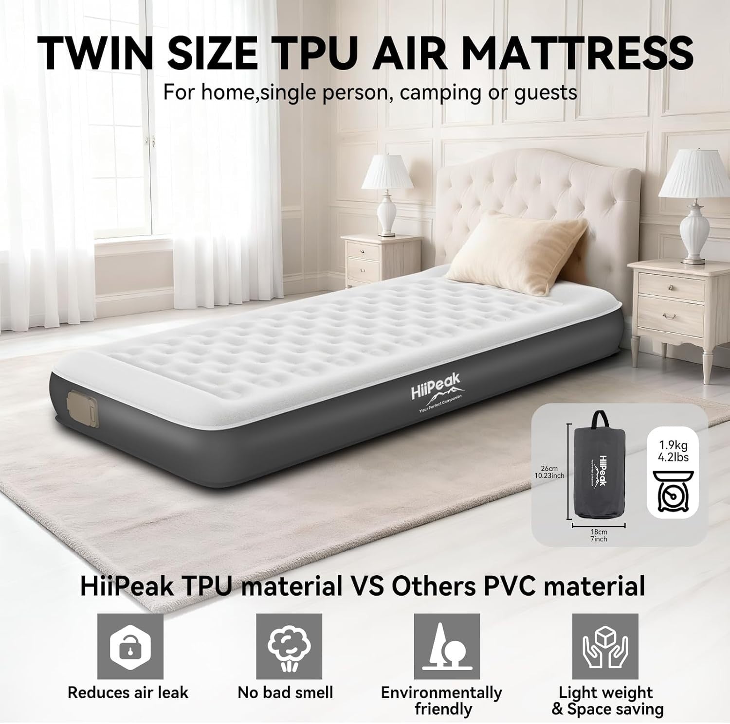 Luxury Single Inflatable Air Bed Built-In Pump TPU Camping Guest Mattress