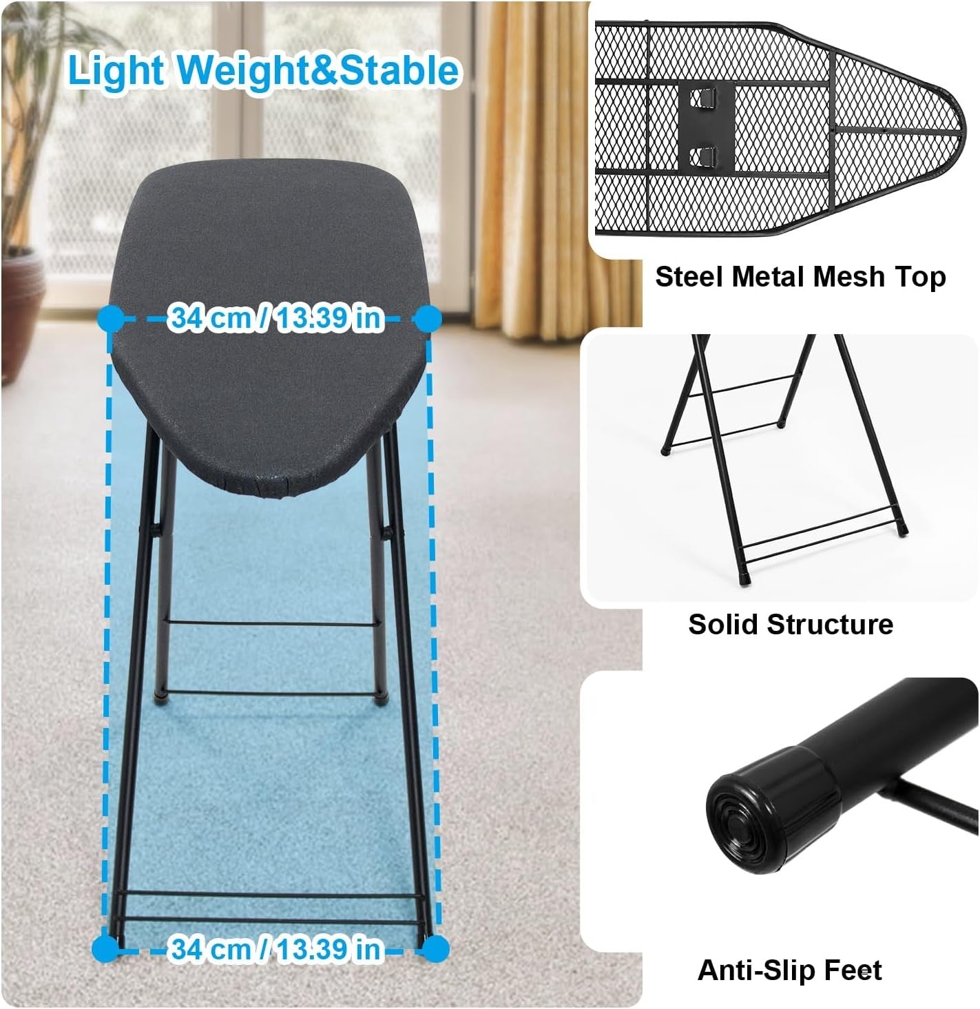 Compact Ironing Board Foldable Heat Resistant Cover Easy Storage 90cm