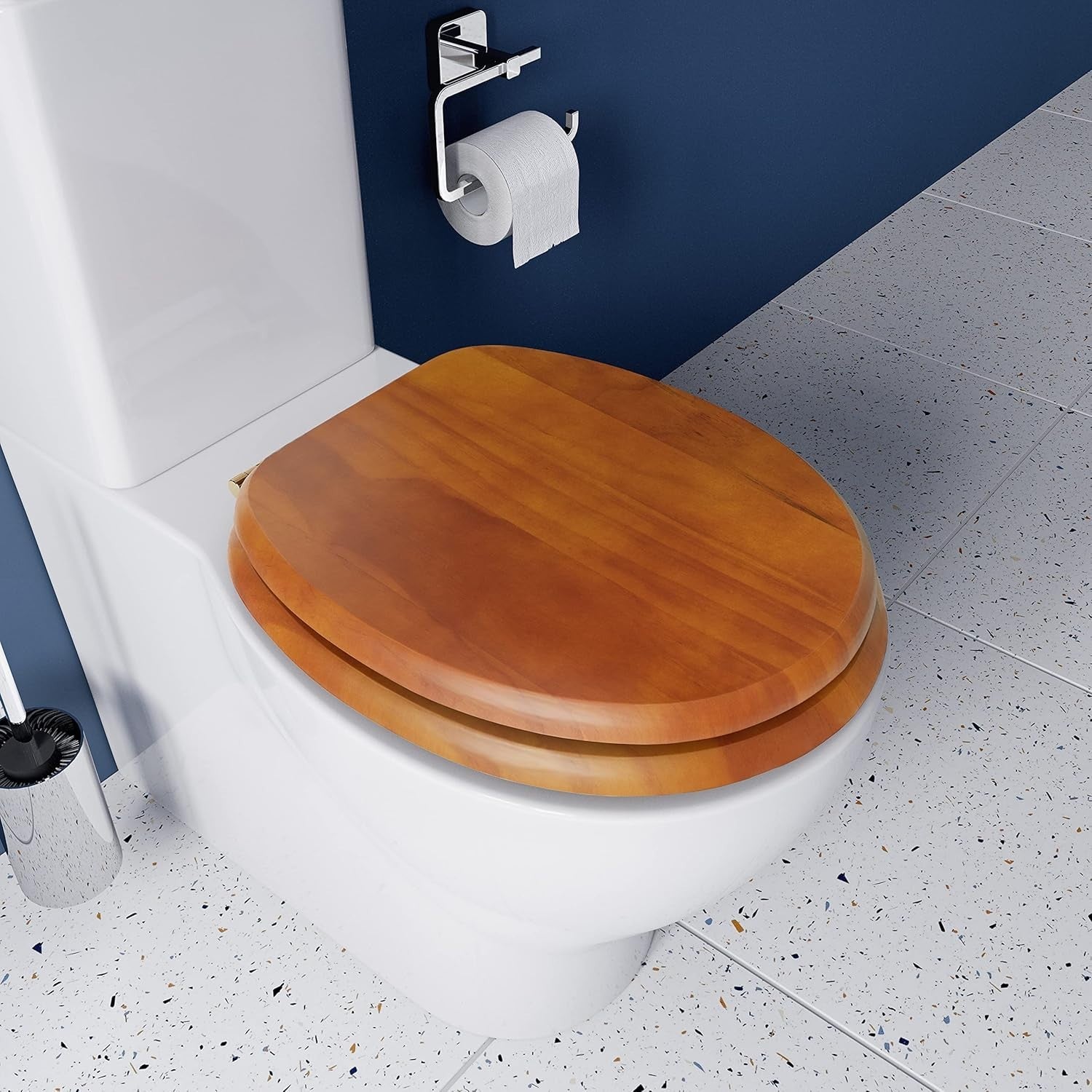 Antique Solid Pine Toilet Seat Oval Wood Adjustable Brass Hinges 48x38cm