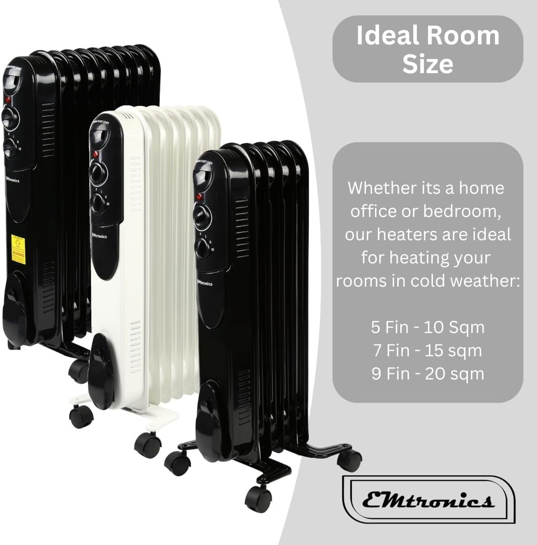 2000W Portable Oil-Filled Heater 9 Fin Adjustable Thermostat 20sqm