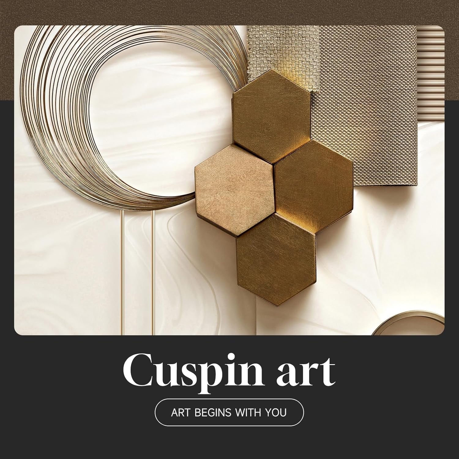 Large Framed Gold Geometric Wall Art 3 Panel 24x36in Luxury