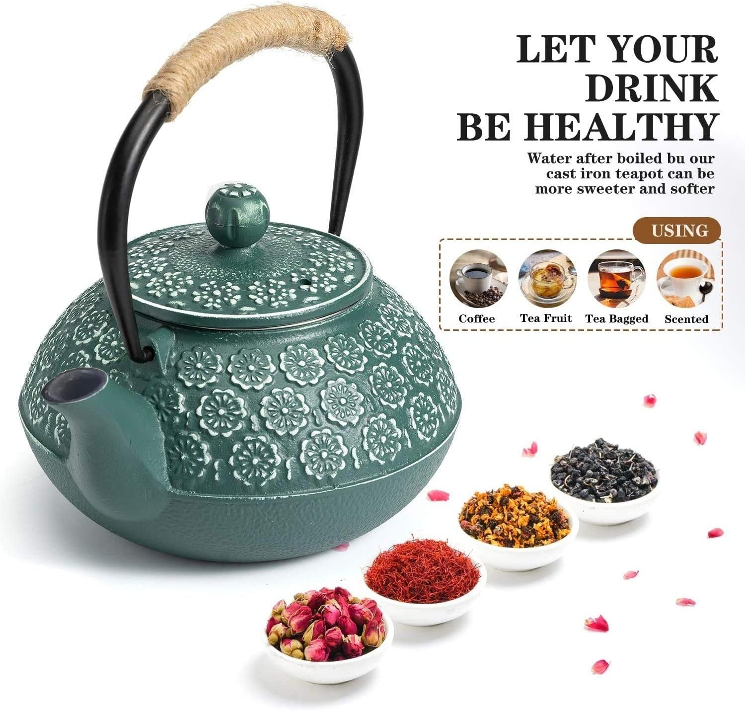 Cast Iron Teapot 900ml Japanese Tetsubin Tea Pot w/ Infuser Green