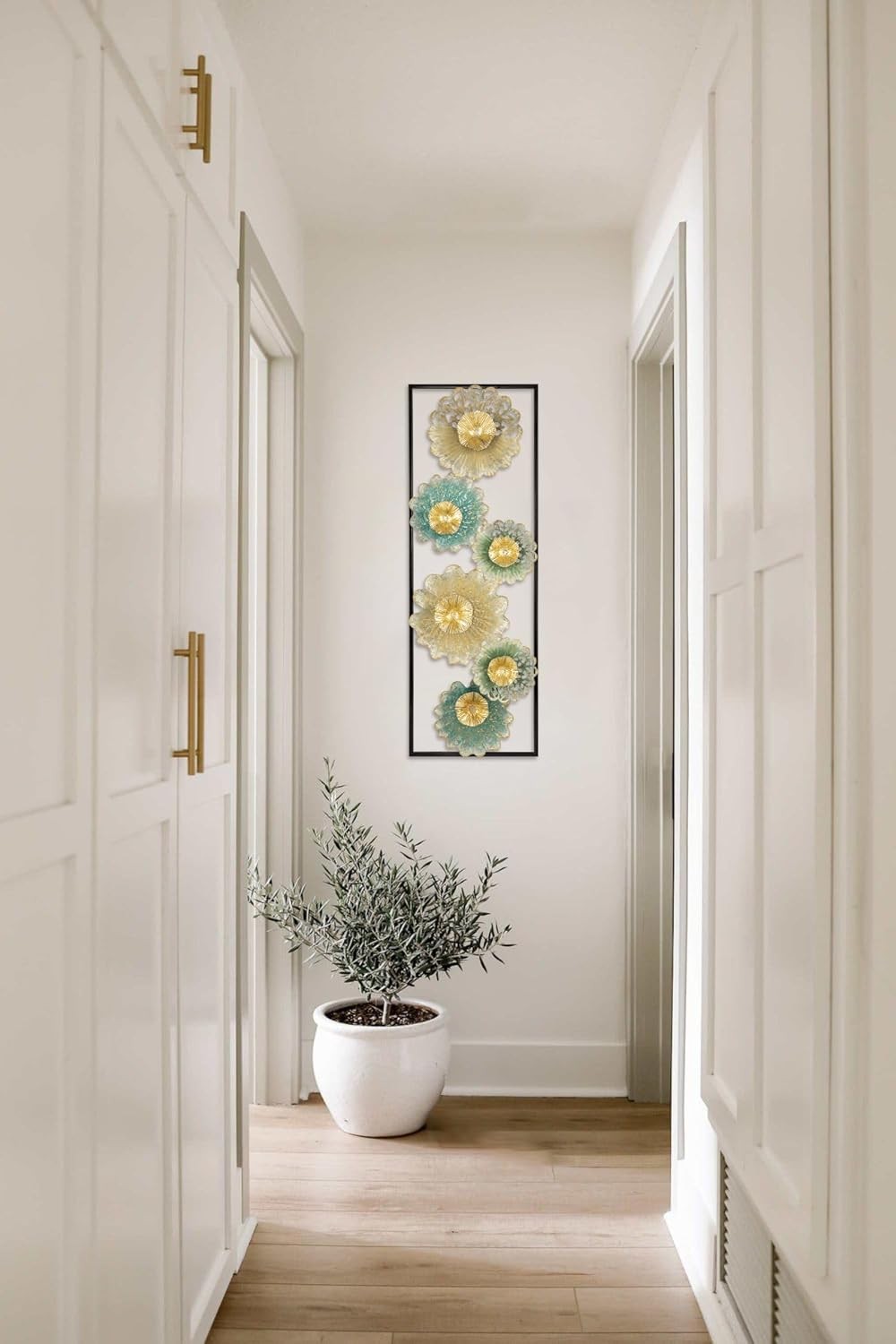 Gold Metal Wall Art Panels 90x31cm Set of 2 Modern Sculpture