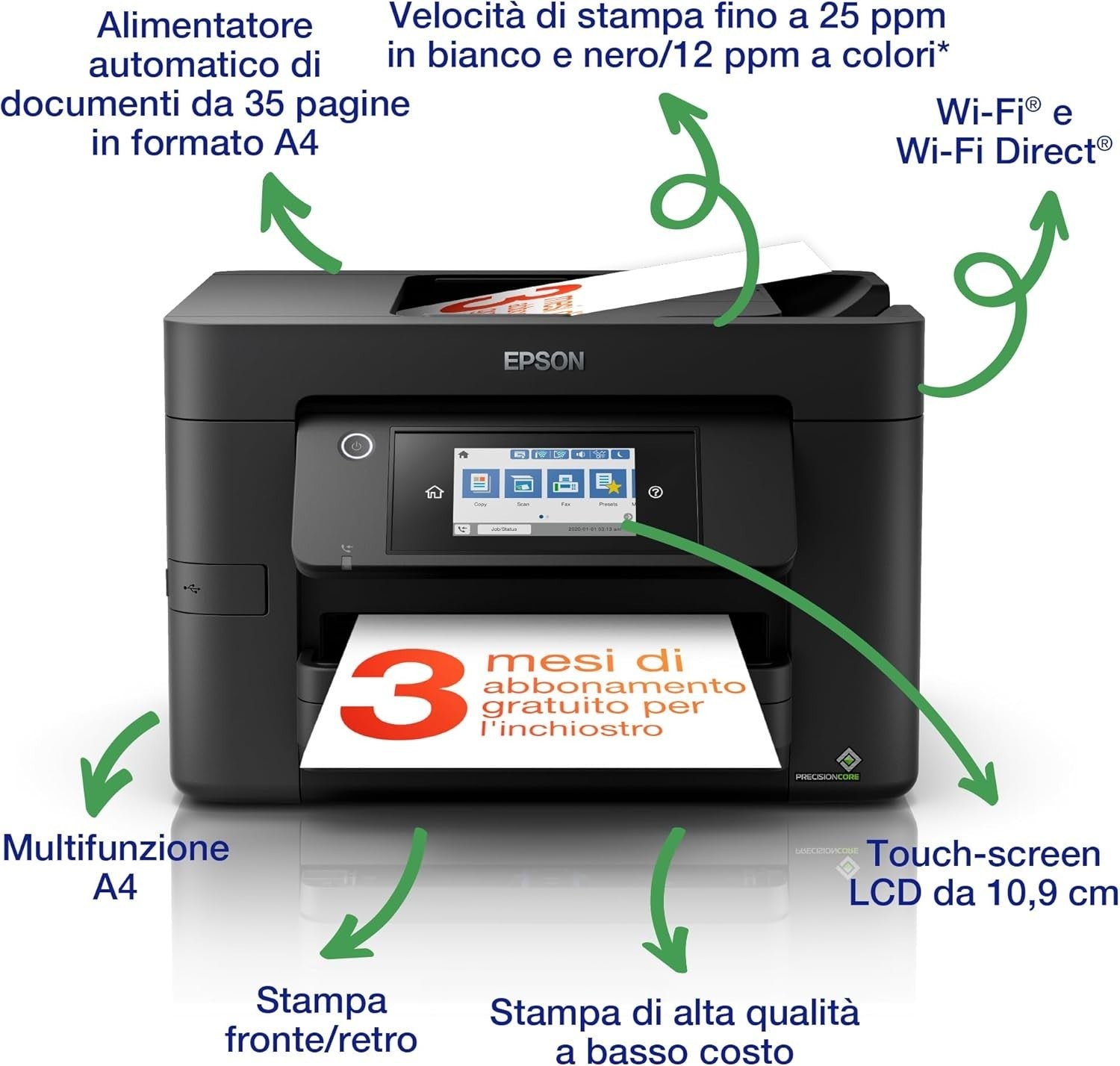 Black A4 Inkjet Multifunction Printer WiFi Auto-Duplex 25ppm