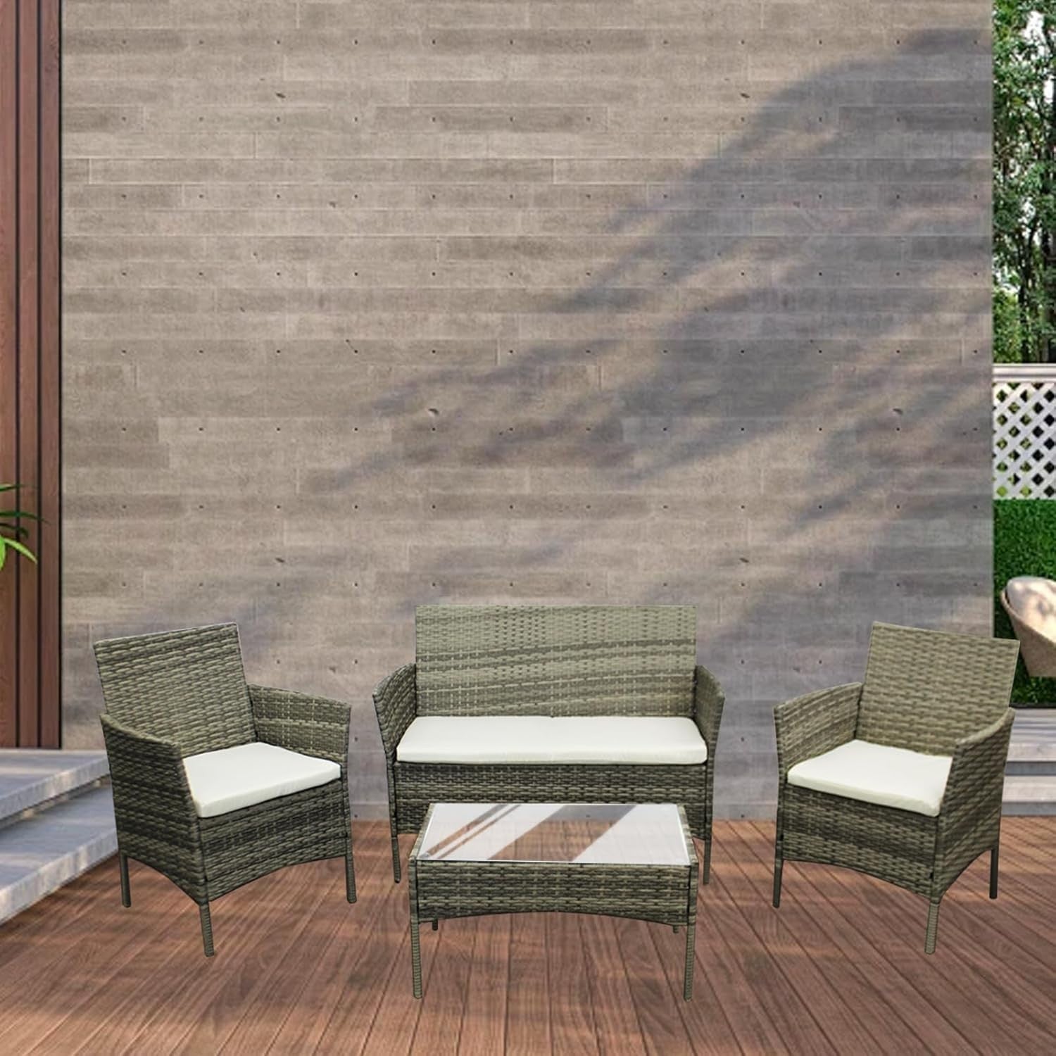 4-Piece Outdoor Rattan Patio Set Garden Sofa Table Chairs Backyard Yard