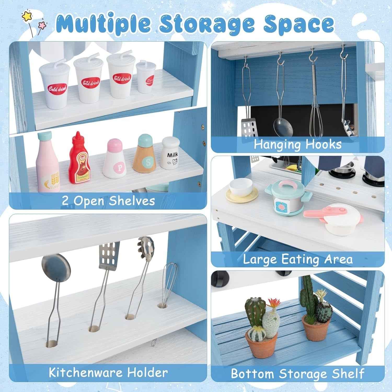Outdoor Wooden Mud Kitchen Kids Play Cooker Grocery Stand Toy Set
