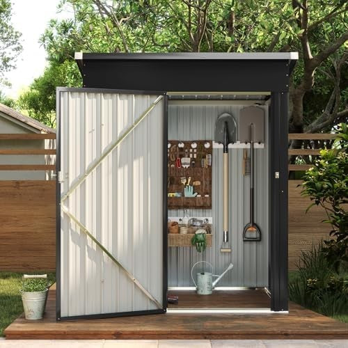 Metal Garden Shed 5x3ft Outdoor Storage Waterproof Tool Box Black