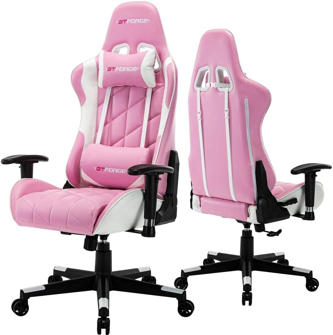 Reclining Gaming Chair Faux Leather Swivel High Back Pink