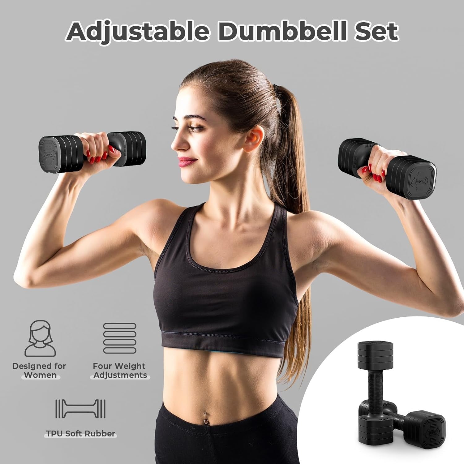 4-in-1 Adjustable Dumbbells Pair 2.5KG Compact Non-Slip Home Fitness