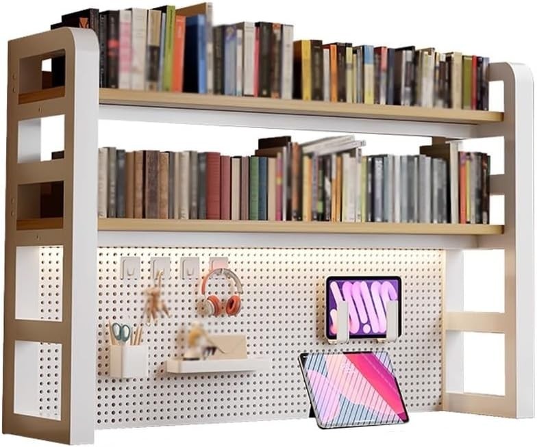 120cm White Desktop Bookshelf 3-Tier Desk Hutch Pegboard Storage Organizer Shelf
