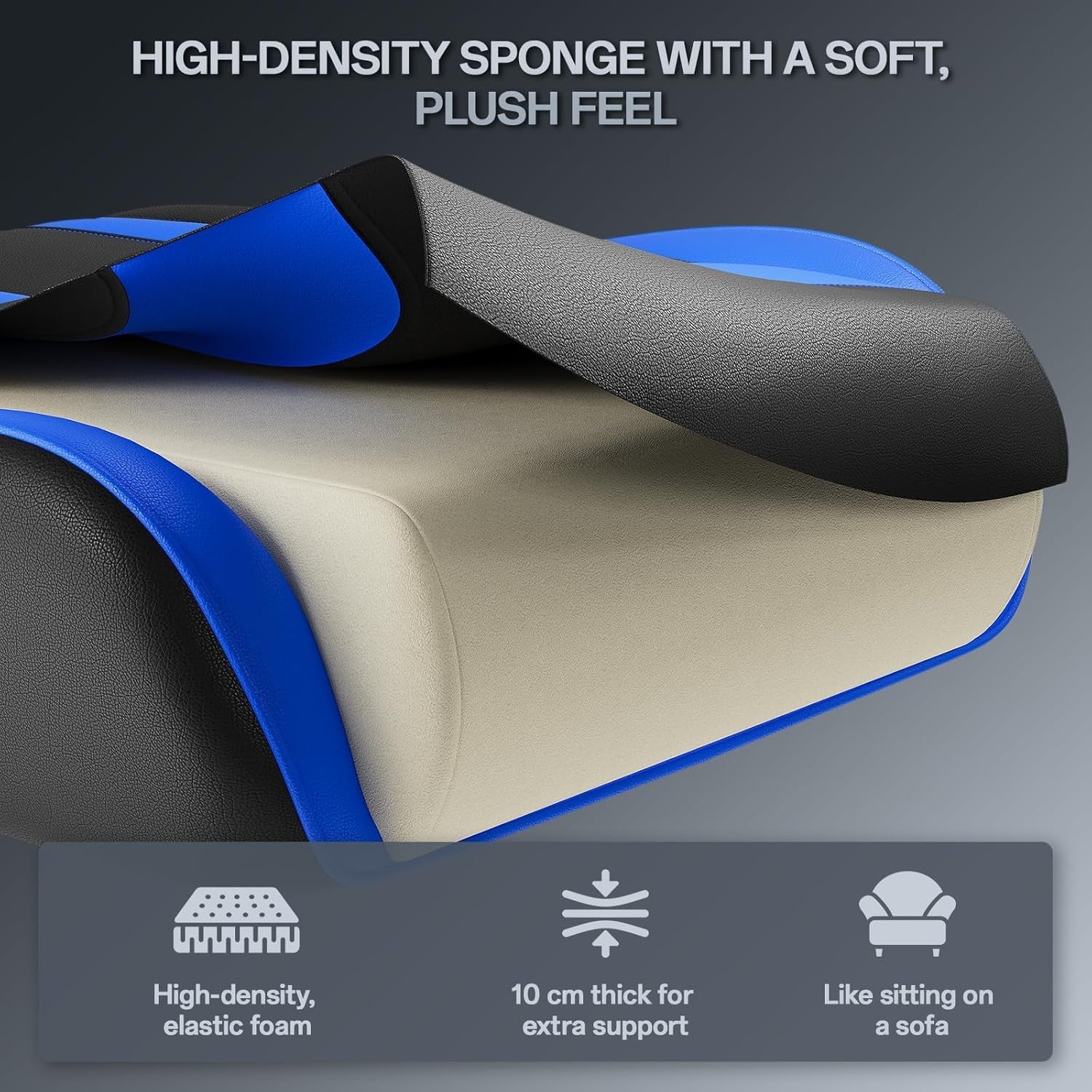 Ergonomic Gaming Chair w/ Footrest 2D Armrests PU Leather Blue