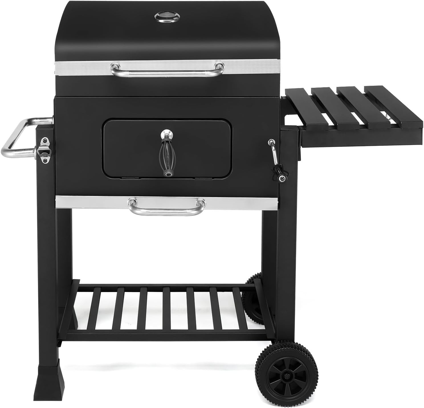 Portable Charcoal BBQ Grill with Folding Side Table, Height Adjustable Tray