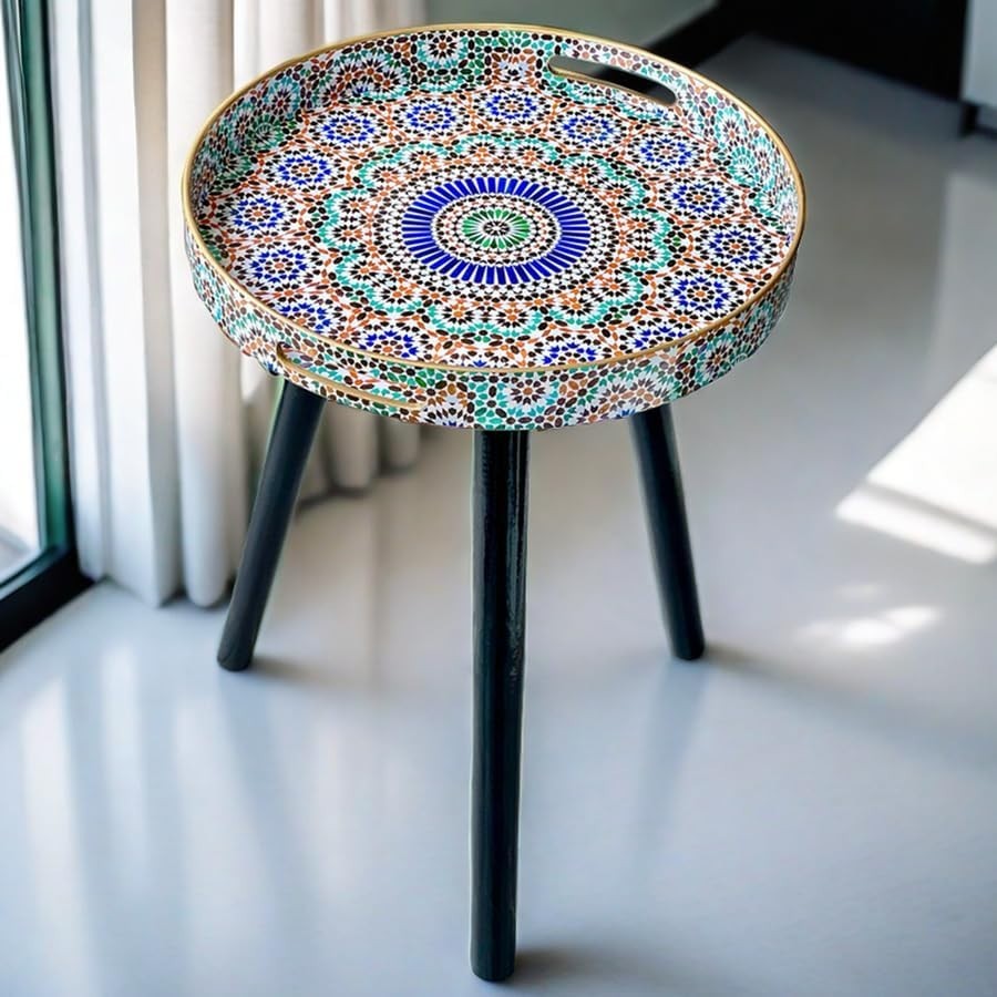 Round Side Table with Detachable Legs – 50x38x38cm Multi Moroccan