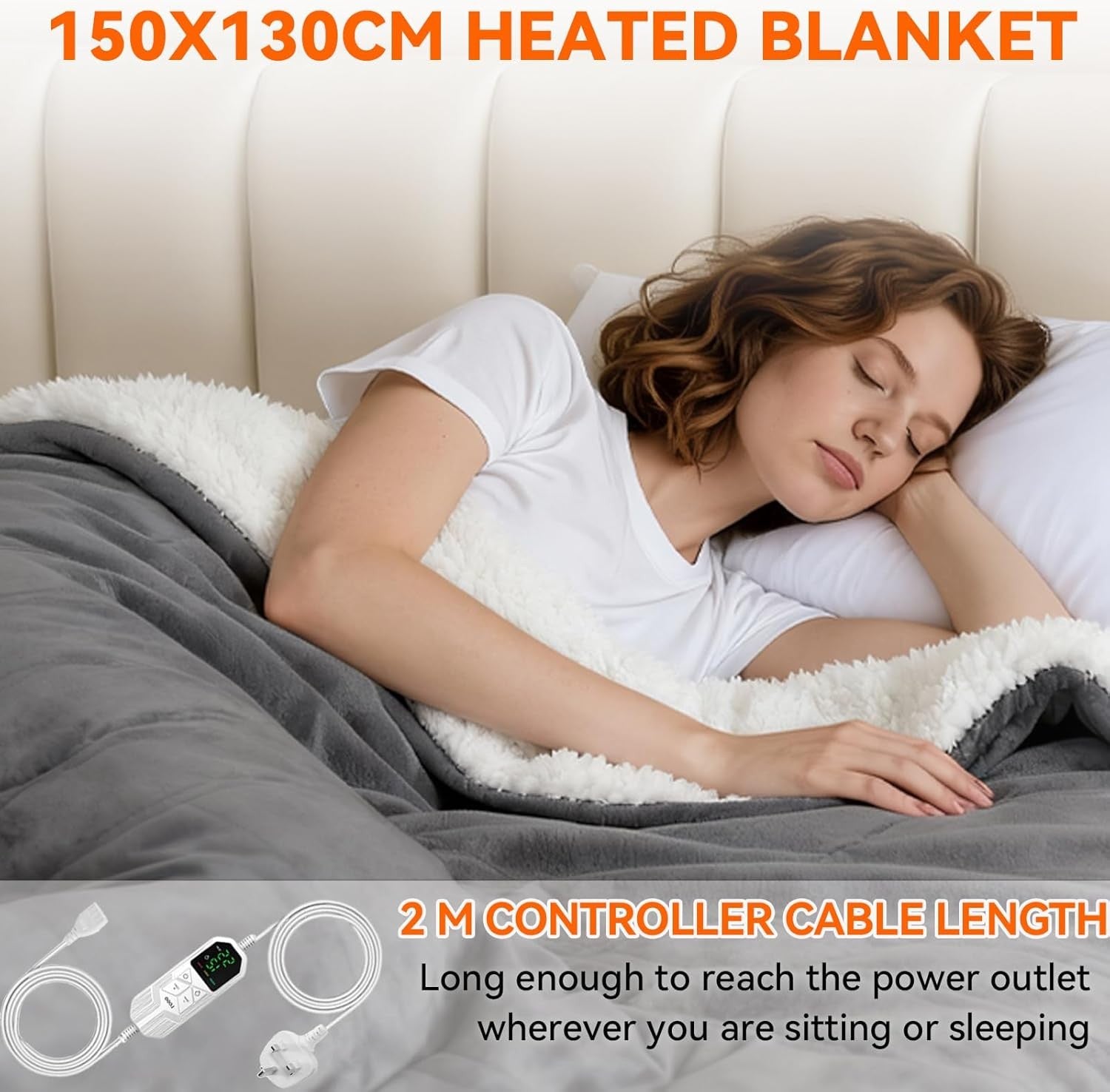 Electric Heated Throw Blanket 150x130cm Fast Heating Auto Shut Off Soft Flannel